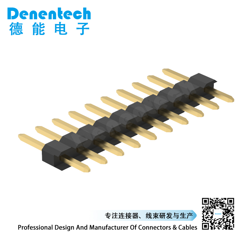 Denentech 工厂直销 2.00mm排针单排单塑180度单排针  黑色2.0mm间距插针 直针 铜排针